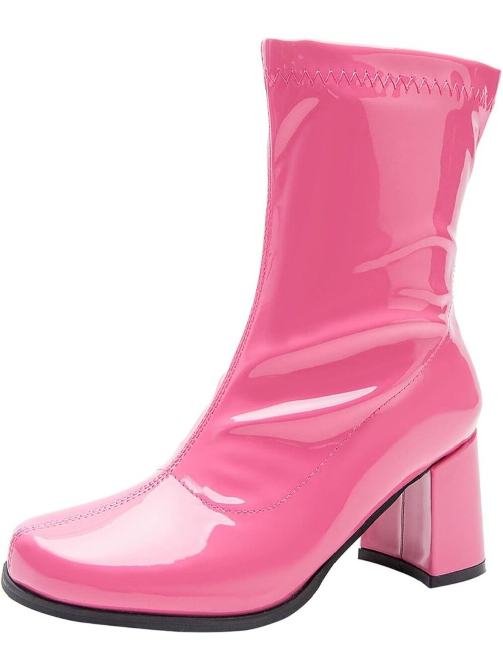🆕Women's Rose Patent Gogo Boots Square Toe Chunky Block Heel Shoes